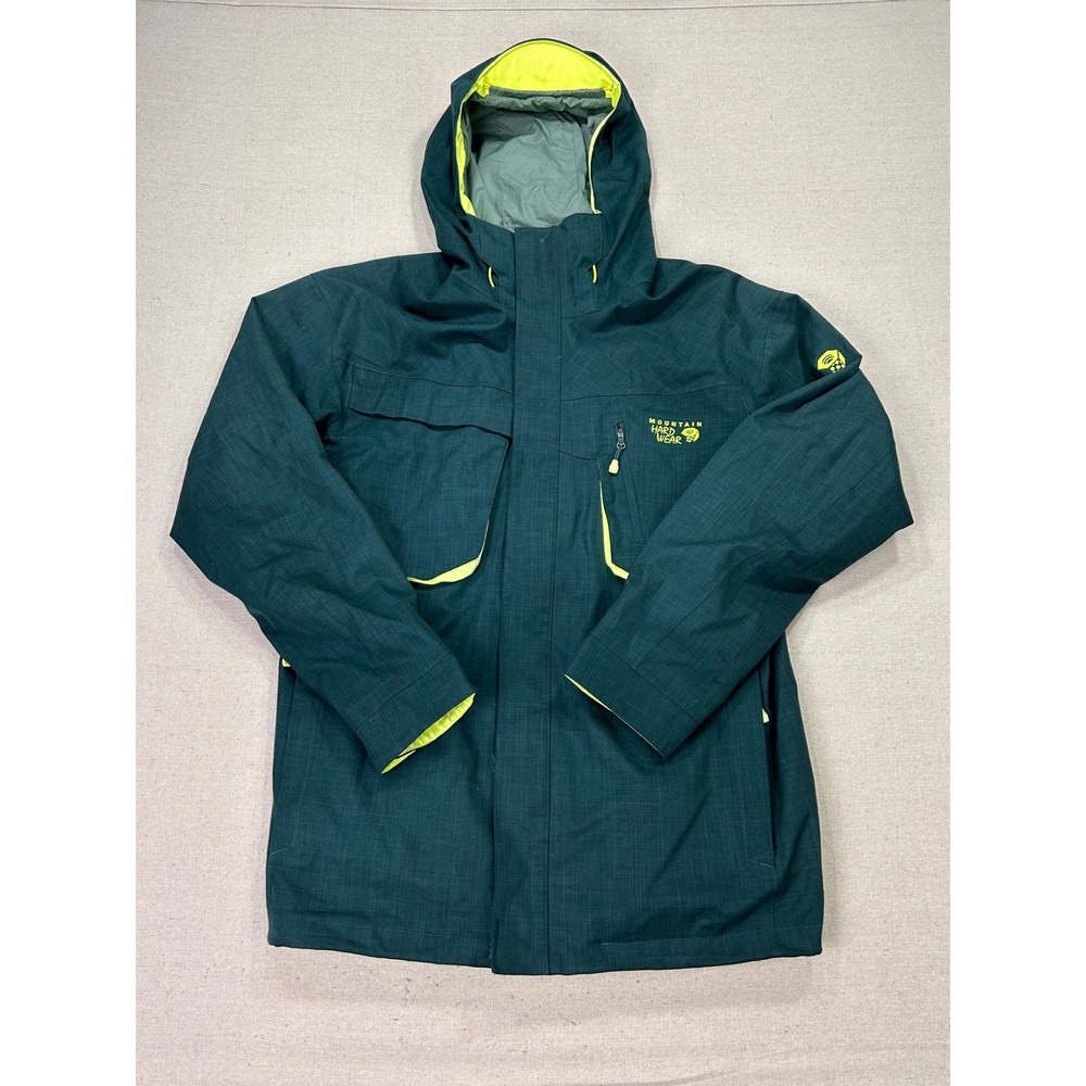 Mountain Hardwear Dry.Q Mens Medium Ski Jacket Teal Lime Green Waterproof Hooded